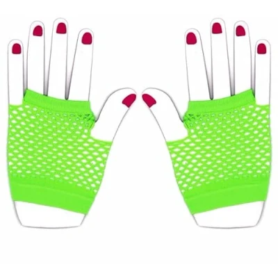 Abbildung von The Glowhouse 80er Jahre Neon Fischnetz Handschuhe Kurz und Lang Lebendige Farben, Kurzes Grün, Einheitsgröße