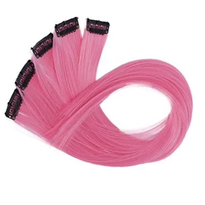 Abbildung von CAISHA 5 Teile Set 60cm Bunte Strähne Strähnchen Clip in Extension Haarverlängerung Glatt Langhaar Haarteil Pink BST113