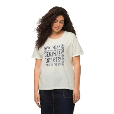 Abbildung von Ulla Popken Rundhals Halbarm Tshirt print, Damen, Größe: 46/48, Offwhite