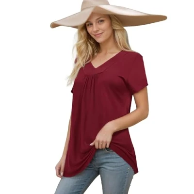 Abbildung von TANTOMI T Shirt Falten Longshirt Damen, Elegant Lockere Tshirt Damen für die Alltag Geeignet und den Arbeit