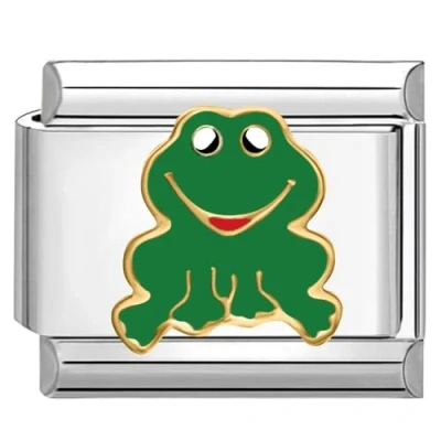 Abbildung von Quiges 9mm Italian Style Charm Modul Edelstahl Lächelnder Frosch für Italienische Armbänder