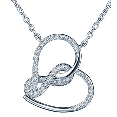 Abbildung von Yumilok Damen 925 Sterling Silber Zirkonia Liebe Unendlichkeit Infinity Zeichen Herzanhänger Halskette Kette mit Herz Anhänger für Frauen Mädchen