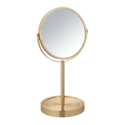 Abbildung von WENKO Standspiegel Mod. Alata Gold matt, Kosmetikspiegel mit 3 fach Vergrößerung, stufenlos schwenkbar, Ablage, Ø 17 cm