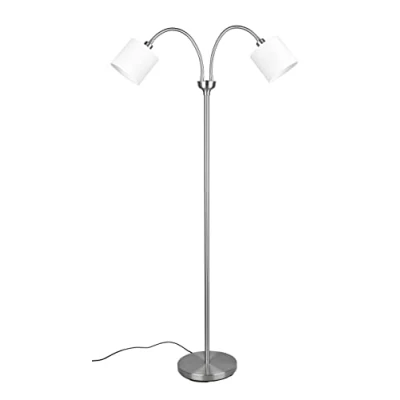 Abbildung von Reality Leuchten Stehleuchte Tommy R46332001, Metall Nickel Matt, Stoffschirm WeiÃŸ, Exklusiv 2x E14
