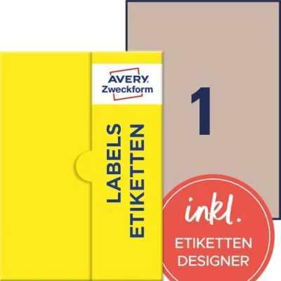 Abbildung von AVERY Zweckform P7109 10 Kraftpapier Etiketten (10 Aufkleber zum Bedrucken, 210x297mm auf A4, selbstklebend, runde Recycling Etiketten, nachhaltige Produktaufkleber) Blatt, naturbraun