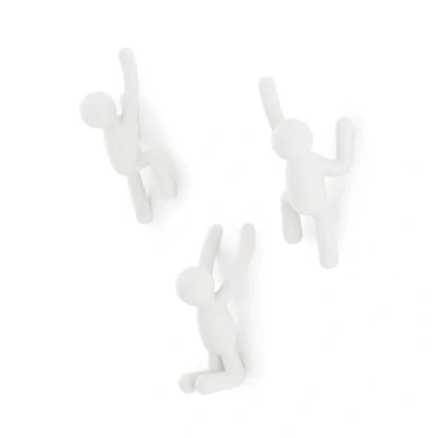 Abbildung von Umbra Buddy Haken Dekorative Wandhaken Garderobe für Jacken, Schals, Taschen, Rucksäcke, Handtücher und Mehr, 3er Set, Weiss