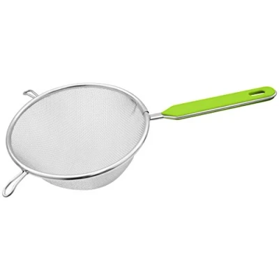 Abbildung von Fackelmann Sieb Ø 16 cm, Küchensieb aus Edelstahl, feinmaschiger Seiher mit Griffeinlage Kunststoff (Farbe: Grün/Silber), Menge: 1 Stück