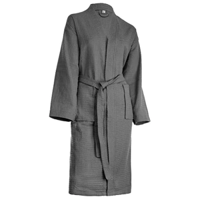 Abbildung von Brandsseller Bademantel Unisex M Baumwolle Waffelpiqué leichter Hausmantel für Damen und Herren Anthrazit