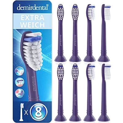 Abbildung von 8er demirdental Aufsätze extra Soft passend für Philips Sonicare Ersatzbürsten, Weiche Borsten sehr empfindliche Zähne, Lila, entspricht HX6058ep