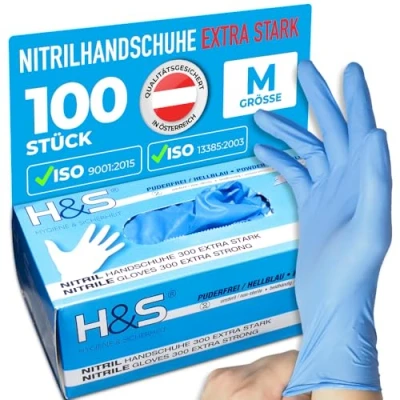 Abbildung von ISC Hygiene &amp; Safety Nitrilhandschuhe EXTRA stark, Einweghandschuhe, Einmalhandschuhe 100 Stück Größe 8 M, blau puderfrei non latex latexfrei Gummihandschuhe Einweg