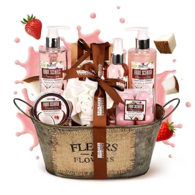 Abbildung von BRUBAKER Cosmetics Bade und Dusch Set Kokosnuss &amp; Erdbeer Duft 10 teiliges Geschenkset in Vintage Wanne