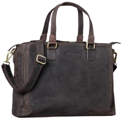 Abbildung von STILORD &#039;Claire&#039; Businesstasche Damen Leder 15 Zoll Laptoptasche DIN A4 Aktentasche Umhängetasche und Handtasche Büro, Farbe:dunkel braun