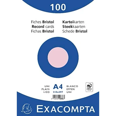Abbildung von Exacompta 10336E 100er Pack Karteikarten blanko DIN A4 in Folie eingeschweißt 21 x 29,7 cm ideal für die Schule und Universität zum Lernen rosa