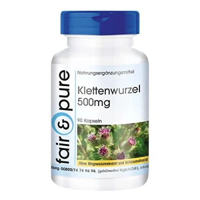 Abbildung von Fair &amp; Pure® Klettenwurzel Kapseln 500mg 90 mit 15mg Zink aus Zinkcitrat vegan