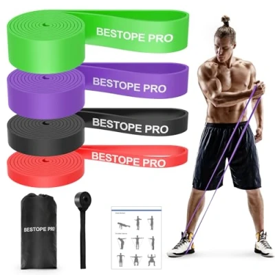 Abbildung von Fitnessbänder mit 4 Widerstandsstufen, Resistance Bands Set Türanker, Pull Up Widerstandsbänder, Klimmzugband für Fitness/Stretching/Yoga/Krafttraining/Pilates/Crossfit