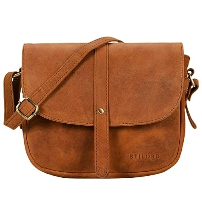 Abbildung von STILORD &#039;Kira&#039; Handtasche aus Leder für Damen, Umhängetasche, Vintage, kleine Umhängetasche Ausflüge, Abendveranstaltungen, Shopping, Braun Sabbia, M, Schulranzen