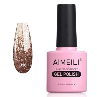 Abbildung von AIMEILI UV LED Gellack ablösbarer Nagellack Glitzer Gel Polish Tinsel Toast Gold Diamond (016) 10ml
