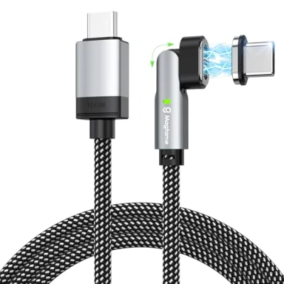 Abbildung von Magtame 100W magnetisches USB C Kabel rechtwinklig, 1M Ladekabel Schnellladen, 90 Grad zu Datenübertragungskabel geflochten Kompatibel mit Phone 15 Plus/Pro/Max