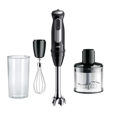 Abbildung von Braun MultiQuick 5 Pro MQ55236M, Stabmixer mit 25 Geschwindigkeiten, EasyClick Plus System für Zubehör, 1000W, Schwarz inkl. Schneebesen, Zerkleinerer (500 ml) &amp; Mix und Messbecher (600