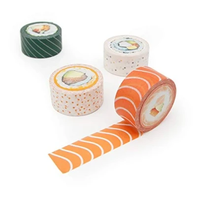 Abbildung von SUCK UK Sushi Tape,Dekoratives Washi Tape Klebeband,Wiederverwendbares Klebeband Set mit 4 Tapes Hochwertig Witzig Sushi, Rollen,Maki, Masking Tape, Maki Dekoband
