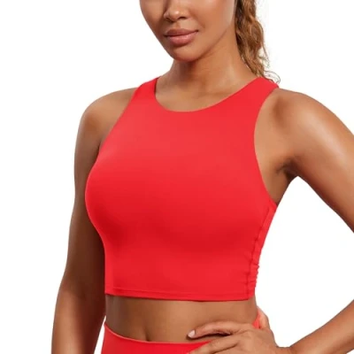 Abbildung von CRZ Yoga Damen Butterluxe Racerback Sport BH Gepolstert Ohne Bügel Crop Tops Longline Tank Top Fitness Sports Bra Tiefrot 36