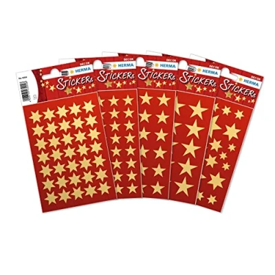 Abbildung von HERMA 15500 Aufkleber Sterne Gold klein groß, 423 Stück, Stern Sticker aus Papier, Weihnachtssticker Sternaufkleber für Weihnachten Geschenke Adventskalender Dekoration Kinder Belohnung DIY Basteln