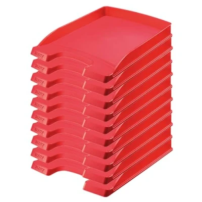 Abbildung von Leitz Briefkorb Flach A4, 10er Pack, Briefablage in Premium Qualität, Stapelbares Ablagefach als Schreibtisch Organizer, Kombinierbar mit Plus Serie, Rot, 52370025