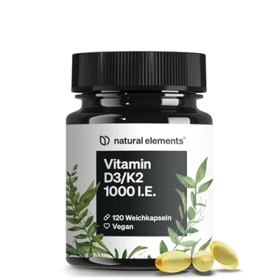 Abbildung von Vitamin D3 + K2 Softgel Kapseln hochdosierte 1.000 I.E. und 20μg 120 vegan, ohne unnötige Zusätze in Deutschland produziert &amp; laborgeprüft