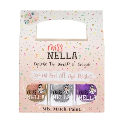 Abbildung von Miss Nella Space And Beyond Nagellack 3er Set: gold, siber &amp; Galactic violett abziehbarer für Kinder, Peel Off, wasserbasiert geruchsneutral