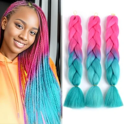 Abbildung von ShowJarlly Kanekalon Kunsthaar Haar, Haar Braids Extension, Ombre Jumbo Braid Haarverlängerung 24&quot;, Zöpfe Box Zum Einflechten Pfirsich/Marineblau#