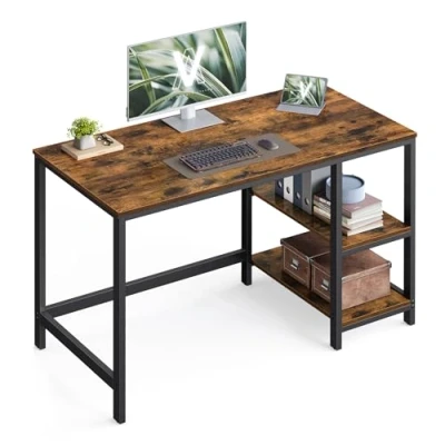 Abbildung von VASAGLE Schreibtisch, Computertisch, PC Tisch, Bürotisch, mit 2 Ablagen auf der rechten oder linken Seite, fürs Büro, Wohnzimmer, Stahlgestell, Industrie Design, vintagebraun schwarz LWD47X