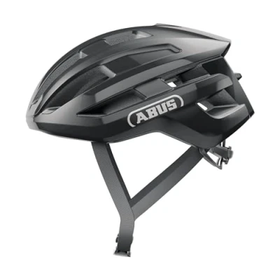 Abbildung von ABUS Rennradhelm PowerDome leichter Fahrradhelm mit cleverem Belüftungssystem und aerodynamischem Profil Made in Italy für Damen Herren Schwarz Glänzend, Größe L
