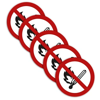 Abbildung von 5 Stück XXL Feuer offenes Licht verboten Aufkleber Ø 21cm Sticker rauchen Warnzeichen mit UV Schutz für Außen und Innenbereich von STROBO