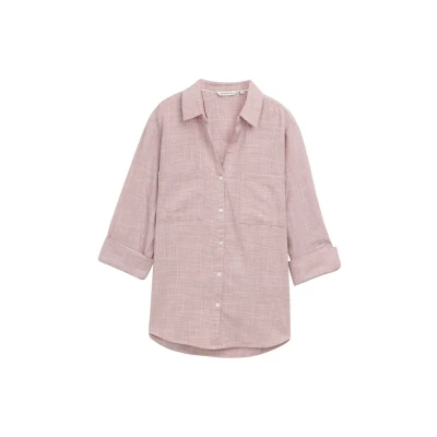 Abbildung von TOM Tailor WITH SLUB Structure Hemdbluse, Damen, Größe: 34, Wineberry/rose