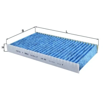 Abbildung von MAHLE ORIGINAL LAO 280 Innenraumfilter Aktivkohlefilter, mit antiallergischer Wirkung, antibakterieller Wirkung 268,0 158 30,0 CareMetix