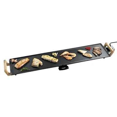 Abbildung von Bestron elektrischer Tischgrill, XXXL Plancha /Teppanyaki Grillplatte mit Antihaftbeschichtung, Grillspaß für bis zu 10 Personen, extra lange Grillfläche, 2.000 Watt, Farbe: Schwarz