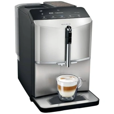 Abbildung von SIEMENS Kaffeevollautomat EQ300 TF303E07, für viele Kaffeespezialitäten, Milchaufschäumer, Keramikmahlwerk, OneTouch Funktion, 1300 W, Inox silver metallic