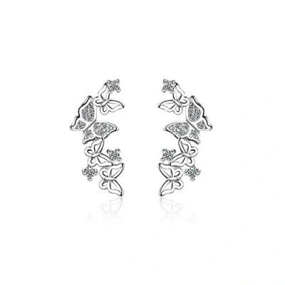 Abbildung von Schmetterling Sterling Silber CZ Manschette Wrap Ohrstecker Ohrringe für Frauen Mädchen Pierced Ohr Plated Mode Kubik Zirkonia Crawler Kletterer Hypoallergen