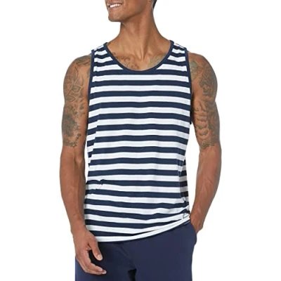 Abbildung von Amazon Essentials Herren Tanktop, Normale Passform, Marineblau Weiß Streifen, XL