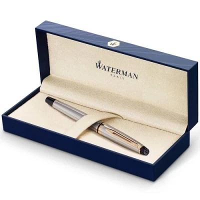 Abbildung von Waterman Expert Tintenroller Edelstahl Zierteile aus 23 K Gold feine Spitze Schwarz Geschenkbox
