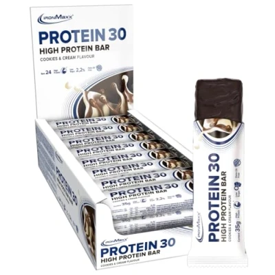 Abbildung von IronMaxx Protein 30 Eiweißriegel Cookies and Cream, 24 x 35g palmölfreier Proteinriegel mit Vitaminen für zuckerreduzierte und Low Carb Ernährung geeignet