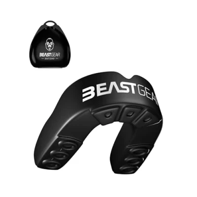 Abbildung von Beast Gear Mundschutz/Zahnschutz Für Boxen, MMA, Rugby, Kickboxen, Judo, Karate, Hockey &amp; Kampfsport, Sportmundschutz mit Praktischer Aufbewahrungsbox, Schützt Zähne, Zahnfleisch Kiefer,Schwarz