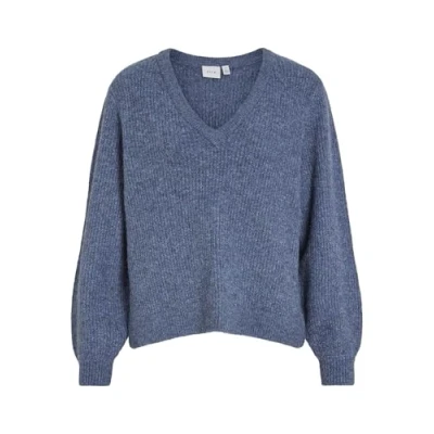 Abbildung von VILA Vausschnitt Strickpullover, Damen, Größe: XS, Bijou blue
