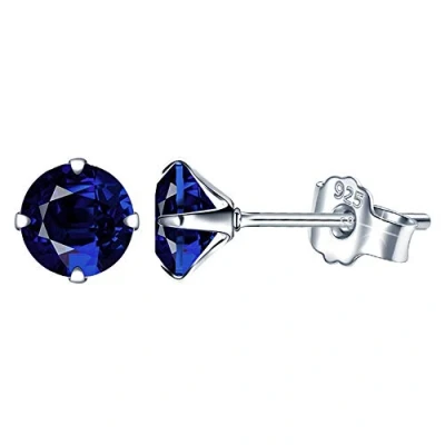 Abbildung von Yumilok Damen Ohrstecker 925 Sterling Silber Zirkonia Solitär blau 6mm Gestüt Piercing Ohrringe Ohrschmuck für Frauen Mädchen