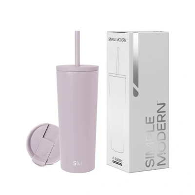 Abbildung von Simple Modern Isolierter Becher mit Strohhalm und Deckel EiskaffeeBecher Wiederverwendbare EdelstahlWasserflasche Thermobecher Classic Sammlung 710ml Lavender Mist