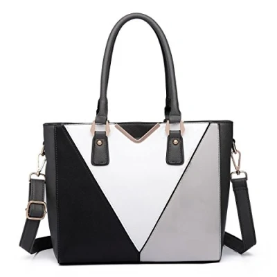 Abbildung von Miss Lulu Handtasche Damen, Taschen Schultertaschen Damen Shopper Handtaschen V förmiges Design Synthetic Ledertasche Mit abnehmbarem Schultergurt