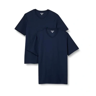 Abbildung von Amazon Essentials Herren Kurzärmliges T Shirt mit V Ausschnitt in normaler Passform (in Übergrößen erhältlich), 2er Pack, Marineblau, XXL