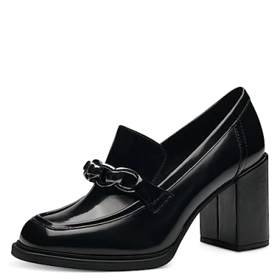 Abbildung von MARCO TOZZI Damen Loafer mit Absatz aus Kunstleder Kette, Schwarz (Black Brush), 39
