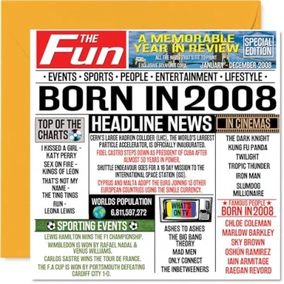 Abbildung von Geburtstagskarte zum 16. Geburtstag für Jungen und Mädchen Born in 2008 Zeitung Happy 16 Birthday Card Sohn, Tochter, Cousin, Vintage, Retro, Back 2008, 145 x mm, mm