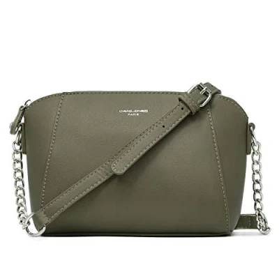 Abbildung von David Jones Damen Kleine Umhängetasche Frauen Handtasche Klein PU Leder Schultertasche Crossbody Bag Kette Tasche Abendtasche Clutch Pochette Party Handy Alltag Mode Elegante Khaki Grün